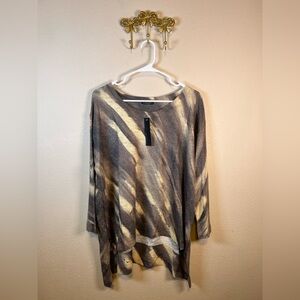 Nally & Millie Brushed Wave Print Long Sleeve Top - Brown & Cream. Size L/XL